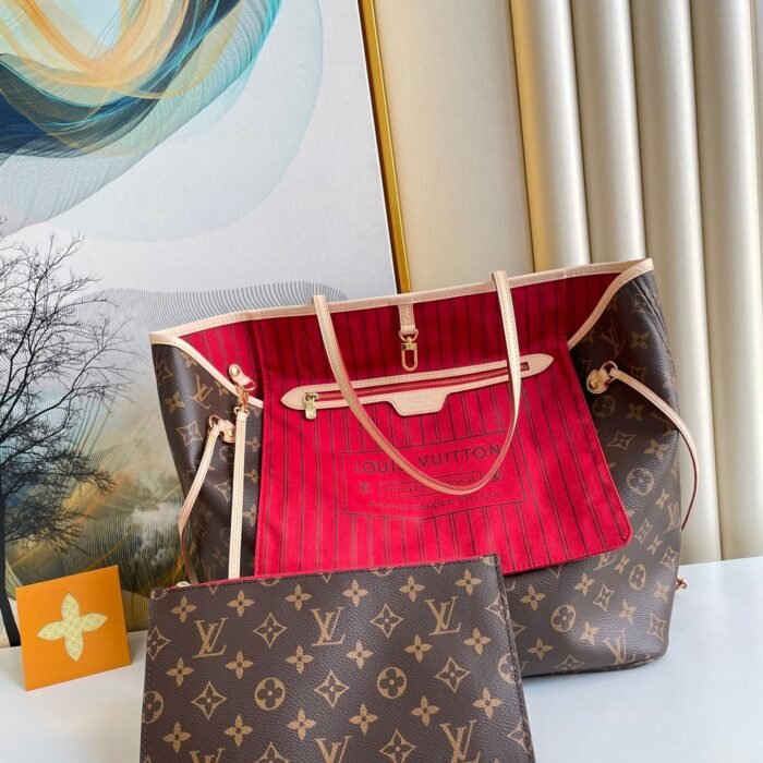 Louis Vuitton Neverfull MM Bag 32cm Damier Azur Canvas Fall/Winter Collection N41361, Red – product image 1
